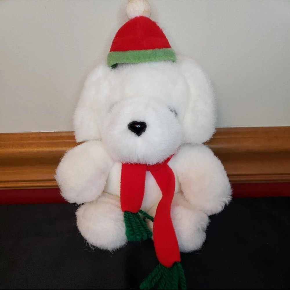 Balloon Club White Bear Plush  Hat Scarf  1988 F Atkins Inc Stuffed  Christmas